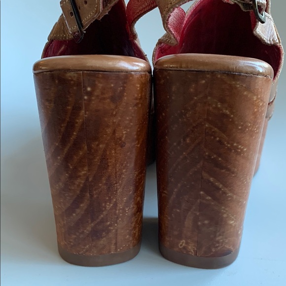 New Free People Bed Stu Tan Leather Platform Sandals Slingback Heels Clogs Sz 8 - Picture 8 of 11